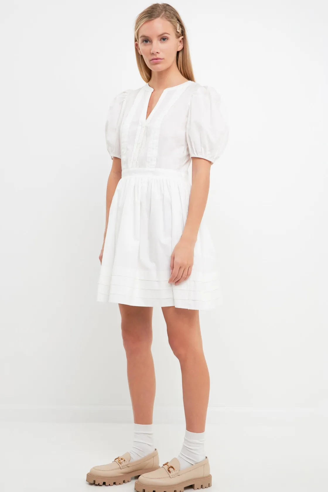 english_factory__poplin_b_1.webp ENGLISH FACTORY White Dresses | Tops*- Poplin Bib Fit & Flare Dress WHITE