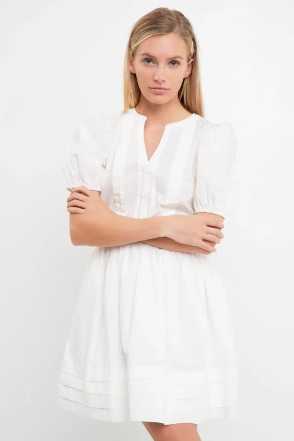 ENGLISH FACTORY White Dresses | Tops*- Poplin Bib Fit & Flare Dress WHITE