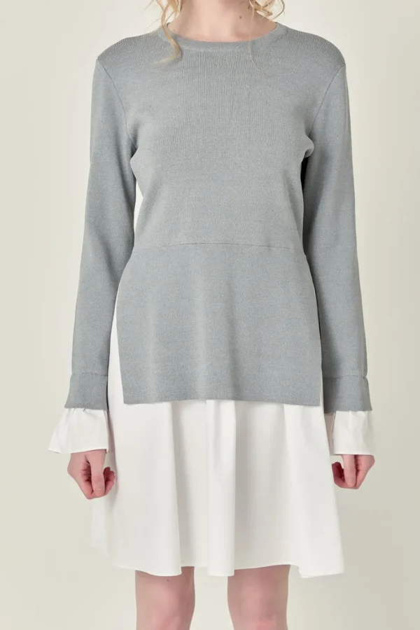 ENGLISH FACTORY Sweaters & Knits | Tops*- Poplin Combo Knit Mini Dress