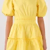 ENGLISH FACTORY Puff Sleeve | Tops*- Poplin Cut-out Mini Dress LEMON