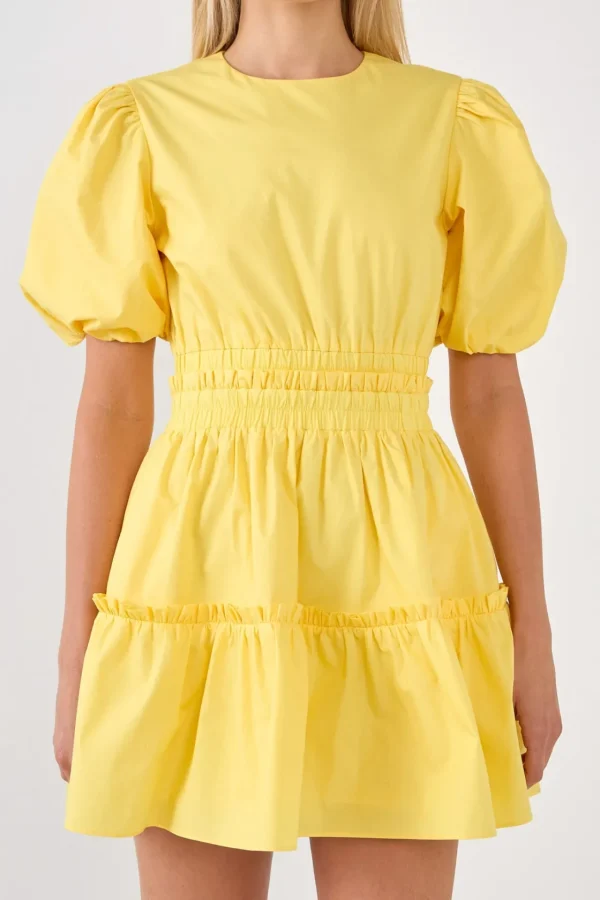 ENGLISH FACTORY Puff Sleeve | Tops*- Poplin Cut-out Mini Dress LEMON