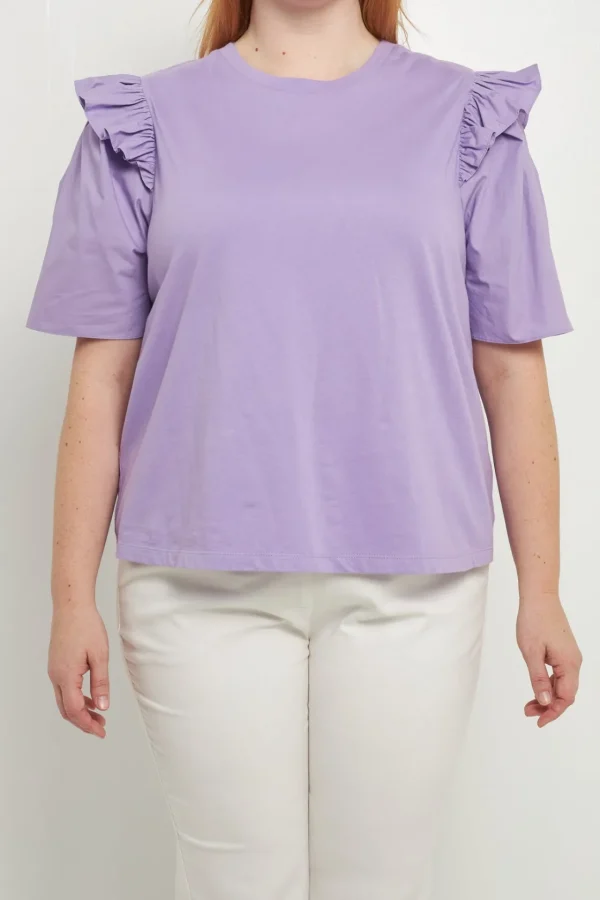 ENGLISH FACTORY Tops*- Poplin Combo Sleeve T-Shirt LILAC