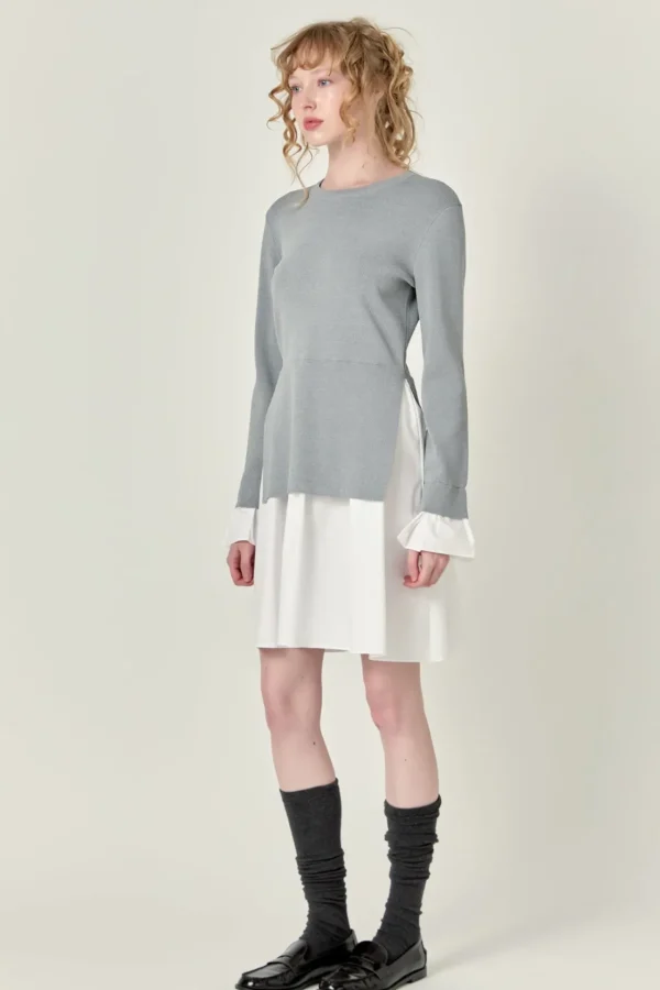 ENGLISH FACTORY Sweaters & Knits | Tops*- Poplin Combo Knit Mini Dress