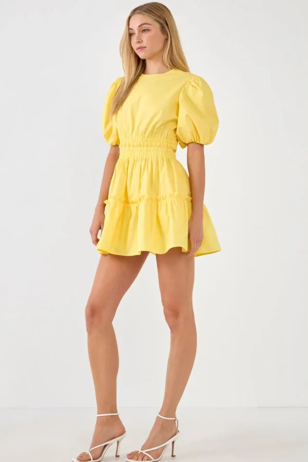 ENGLISH FACTORY Puff Sleeve | Tops*- Poplin Cut-out Mini Dress LEMON