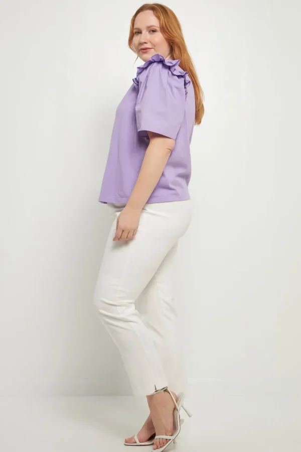 ENGLISH FACTORY Tops*- Poplin Combo Sleeve T-Shirt LILAC