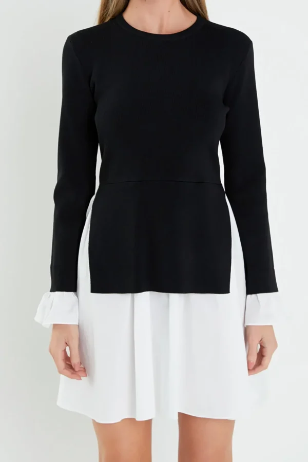 ENGLISH FACTORY Sweaters & Knits | Tops*- Poplin Combo Knit Mini Dress