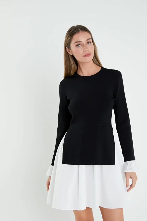 ENGLISH FACTORY Sweaters & Knits | Tops*- Poplin Combo Knit Mini Dress