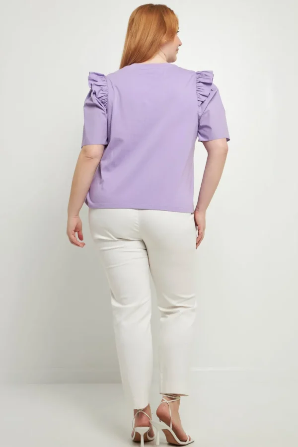 ENGLISH FACTORY Tops*- Poplin Combo Sleeve T-Shirt LILAC