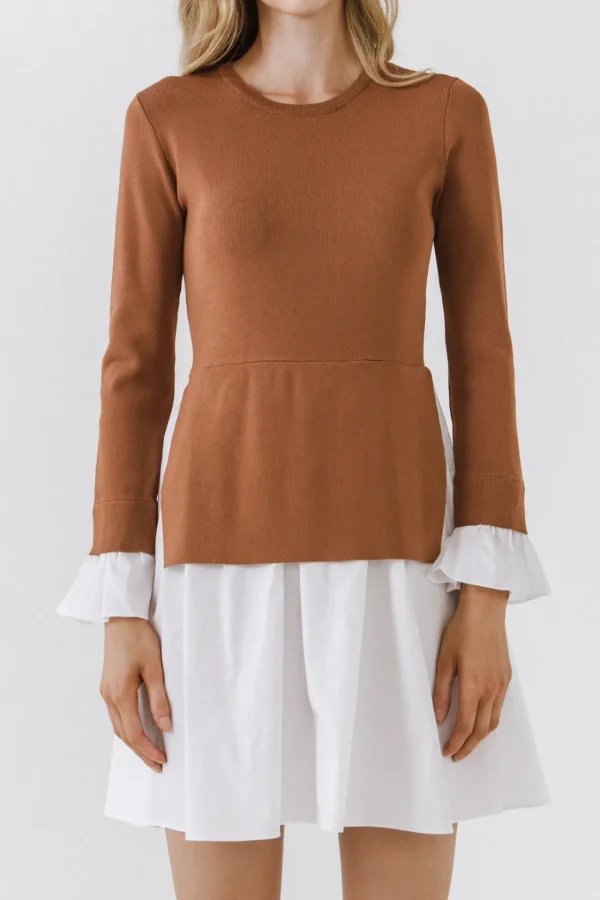 ENGLISH FACTORY Sweaters & Knits | Tops*- Poplin Combo Knit Mini Dress