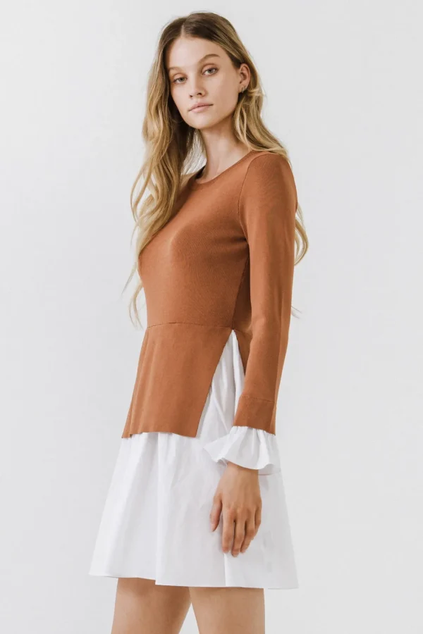 ENGLISH FACTORY Sweaters & Knits | Tops*- Poplin Combo Knit Mini Dress