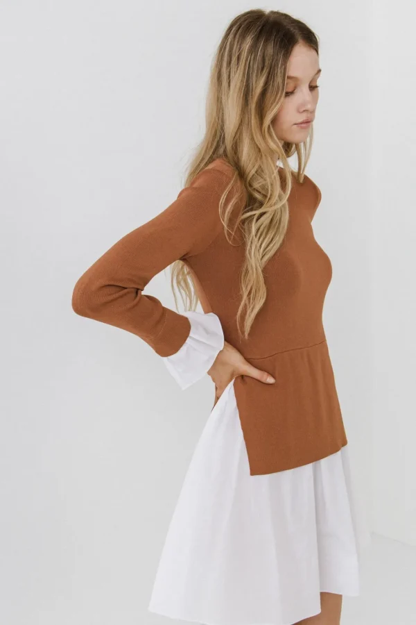 ENGLISH FACTORY Sweaters & Knits | Tops*- Poplin Combo Knit Mini Dress