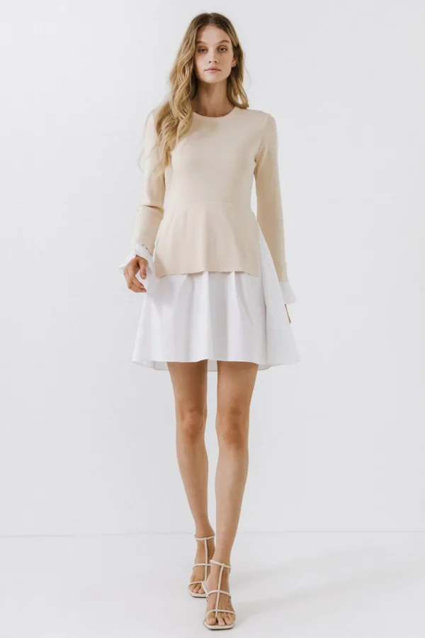 ENGLISH FACTORY Sweaters & Knits | Tops*- Poplin Combo Knit Mini Dress