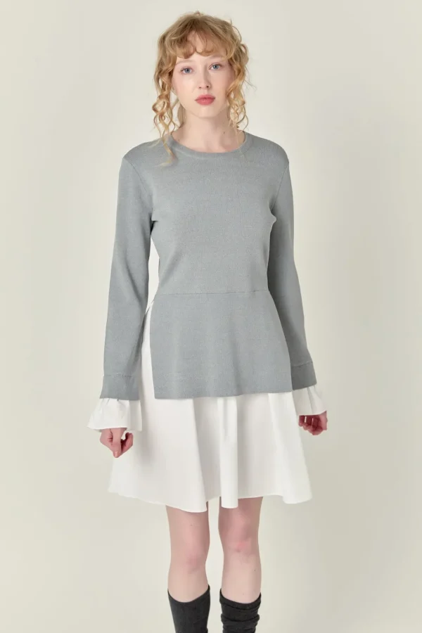 ENGLISH FACTORY Sweaters & Knits | Tops*- Poplin Combo Knit Mini Dress