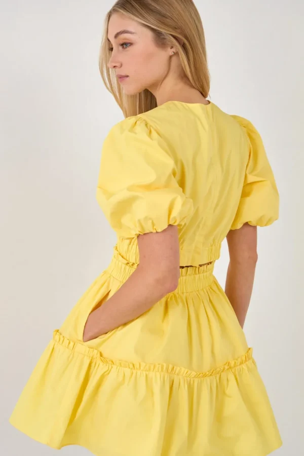 ENGLISH FACTORY Puff Sleeve | Tops*- Poplin Cut-out Mini Dress LEMON