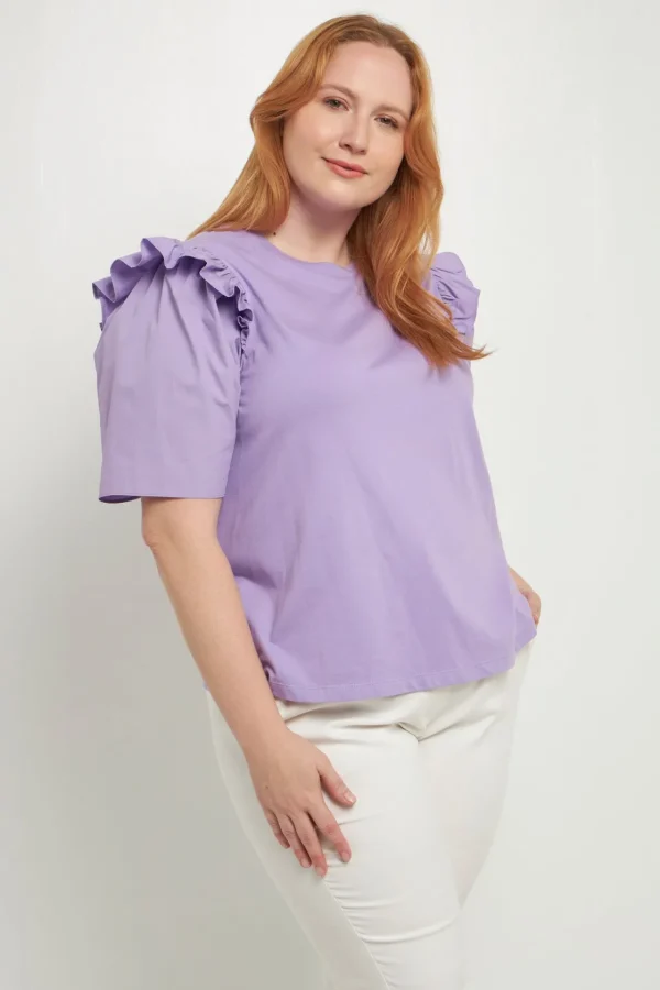 ENGLISH FACTORY Tops*- Poplin Combo Sleeve T-Shirt LILAC