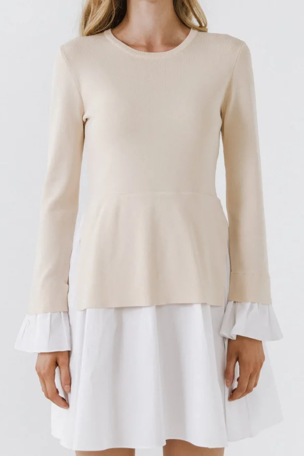ENGLISH FACTORY Sweaters & Knits | Tops*- Poplin Combo Knit Mini Dress