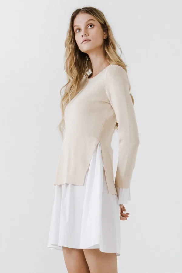 ENGLISH FACTORY Sweaters & Knits | Tops*- Poplin Combo Knit Mini Dress