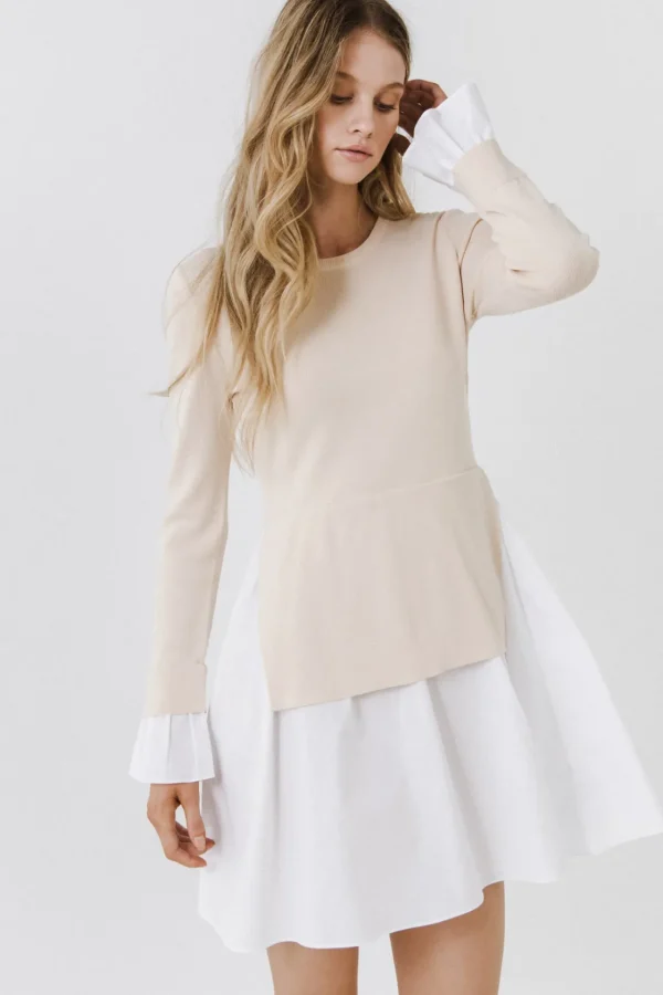 ENGLISH FACTORY Sweaters & Knits | Tops*- Poplin Combo Knit Mini Dress