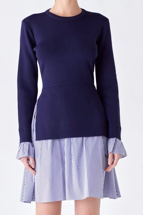 ENGLISH FACTORY Sweaters & Knits | Tops*- Poplin Combo Knit Mini Dress