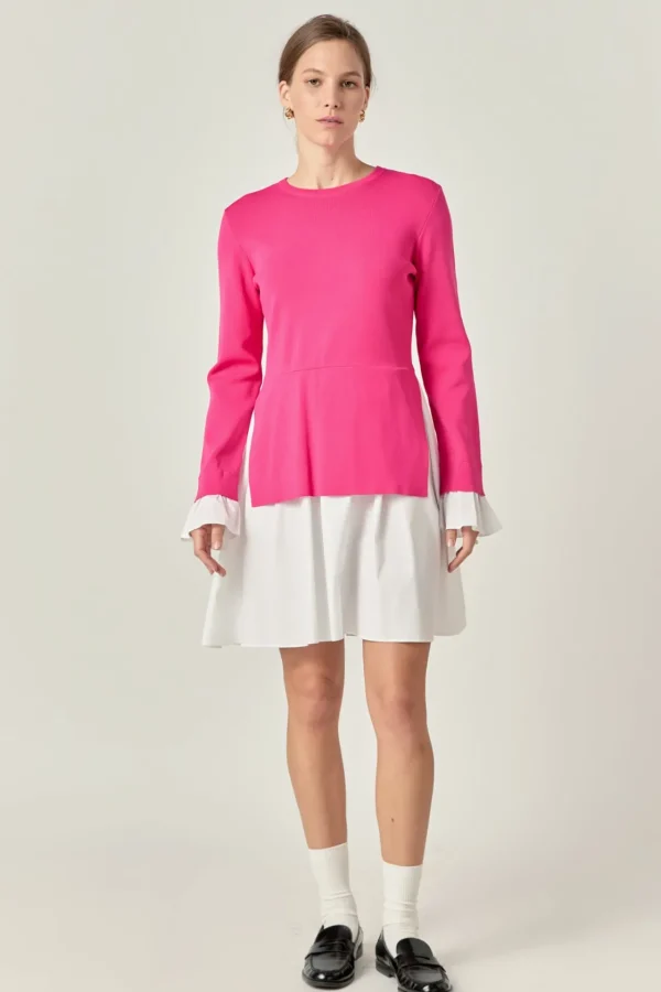 ENGLISH FACTORY Sweaters & Knits | Tops*- Poplin Combo Knit Mini Dress