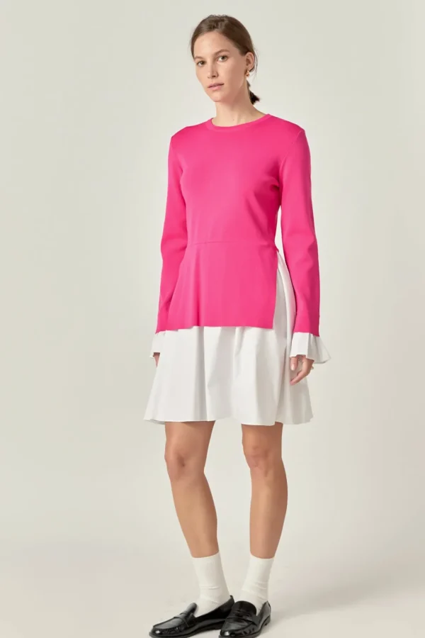 ENGLISH FACTORY Sweaters & Knits | Tops*- Poplin Combo Knit Mini Dress