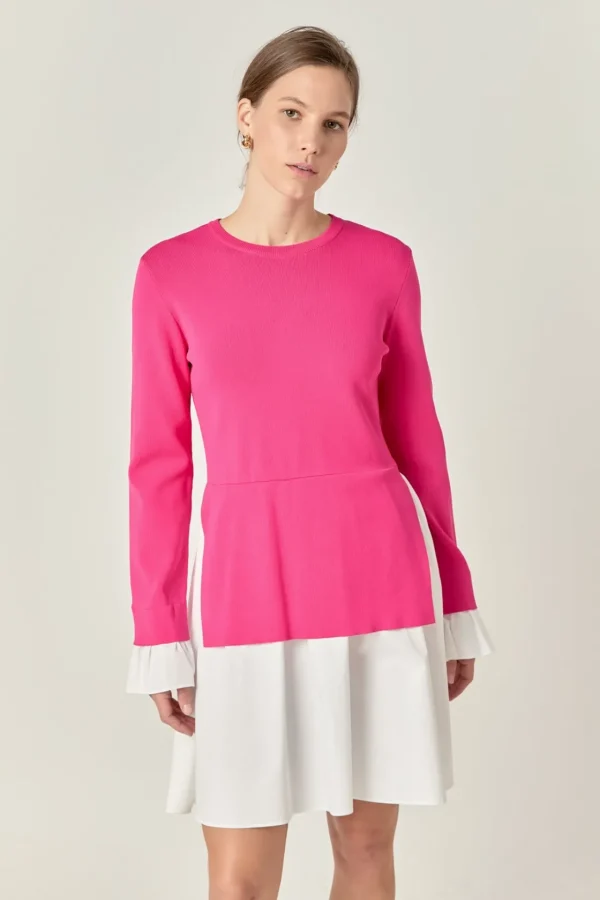 ENGLISH FACTORY Sweaters & Knits | Tops*- Poplin Combo Knit Mini Dress
