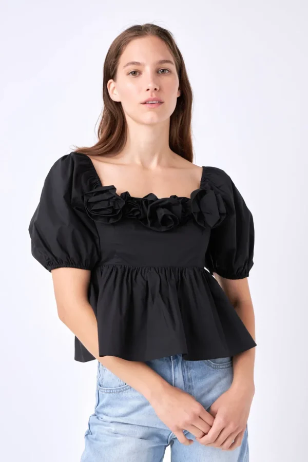 ENGLISH FACTORY Tops*- Poplin Corsage Top