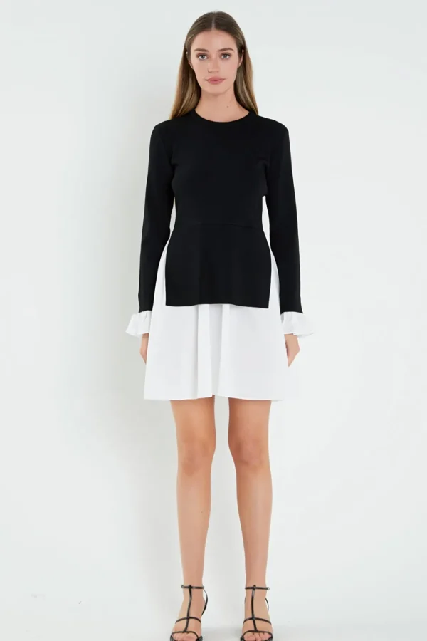 ENGLISH FACTORY Sweaters & Knits | Tops*- Poplin Combo Knit Mini Dress