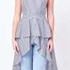 ENGLISH FACTORY Tops*- Poplin High-Low Top NAVYSTRIPE