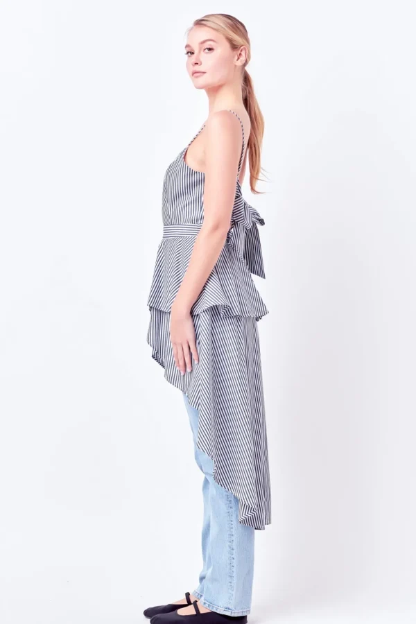 ENGLISH FACTORY Tops*- Poplin High-Low Top NAVYSTRIPE