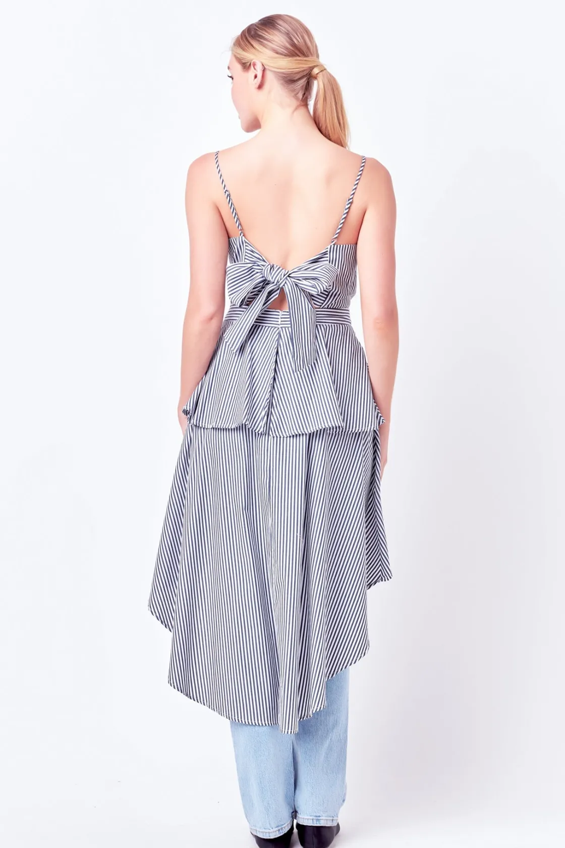 english_factory__poplin_h_2.webp ENGLISH FACTORY Tops*- Poplin High-Low Top NAVYSTRIPE