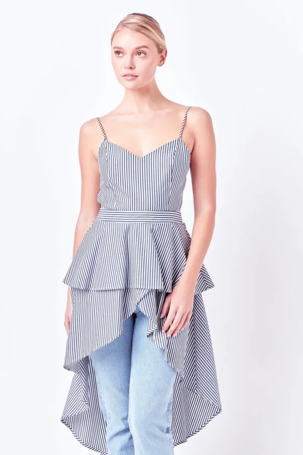 ENGLISH FACTORY Tops*- Poplin High-Low Top NAVYSTRIPE
