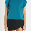 ENGLISH FACTORY Tops*- Poplin Knit Mixed Ruffle Detail Top
