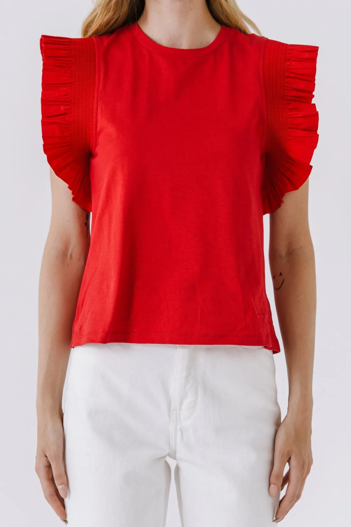 english_factory__poplin_k_10.webp ENGLISH FACTORY Tops*- Poplin Knit Mixed Ruffle Detail Top