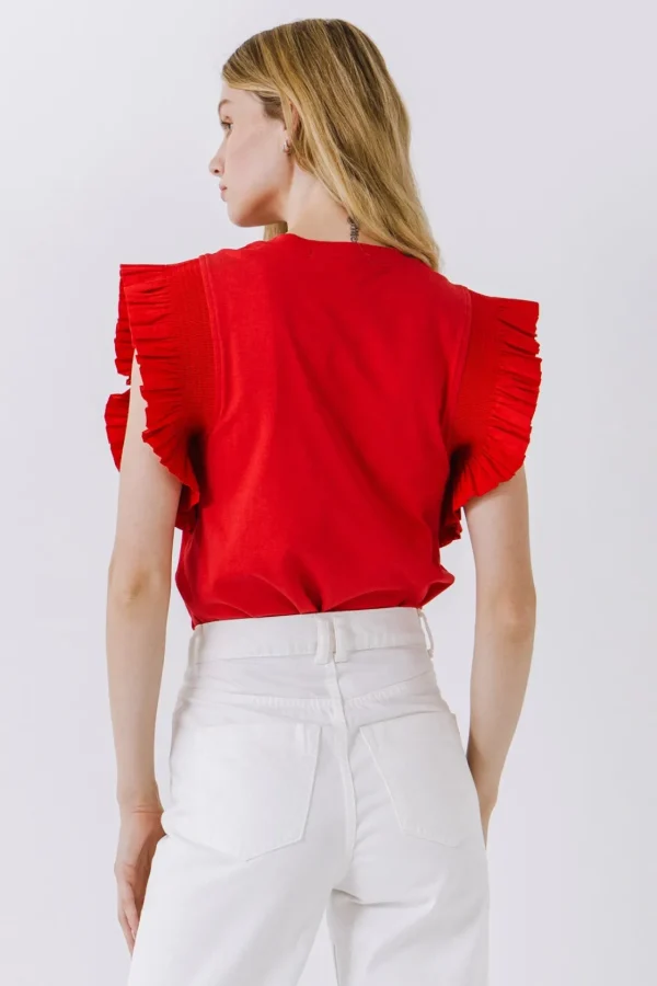 ENGLISH FACTORY Tops*- Poplin Knit Mixed Ruffle Detail Top
