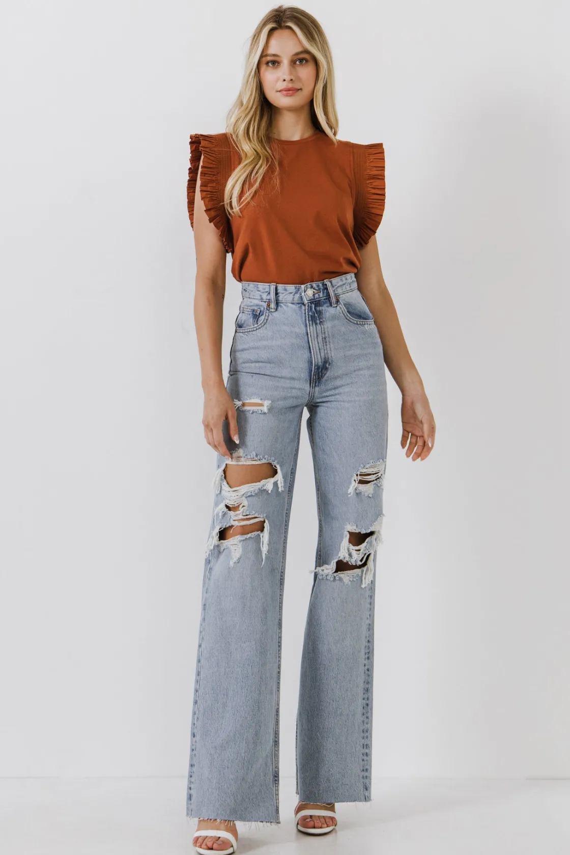 english_factory__poplin_k_14.webp ENGLISH FACTORY Tops*- Poplin Knit Mixed Ruffle Detail Top