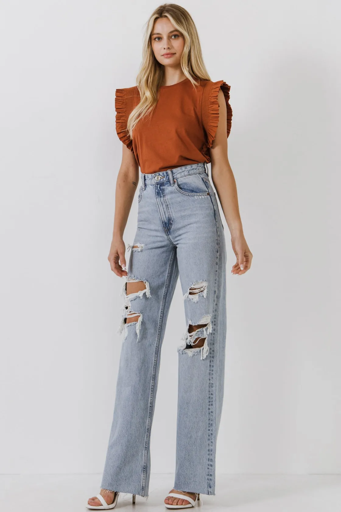 english_factory__poplin_k_17.webp ENGLISH FACTORY Tops*- Poplin Knit Mixed Ruffle Detail Top