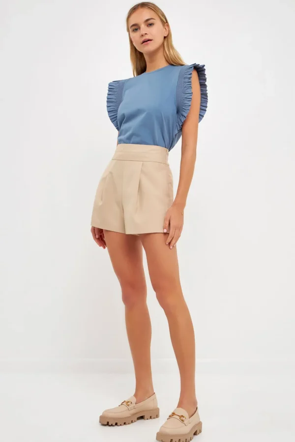 ENGLISH FACTORY Tops*- Poplin Knit Mixed Ruffle Detail Top