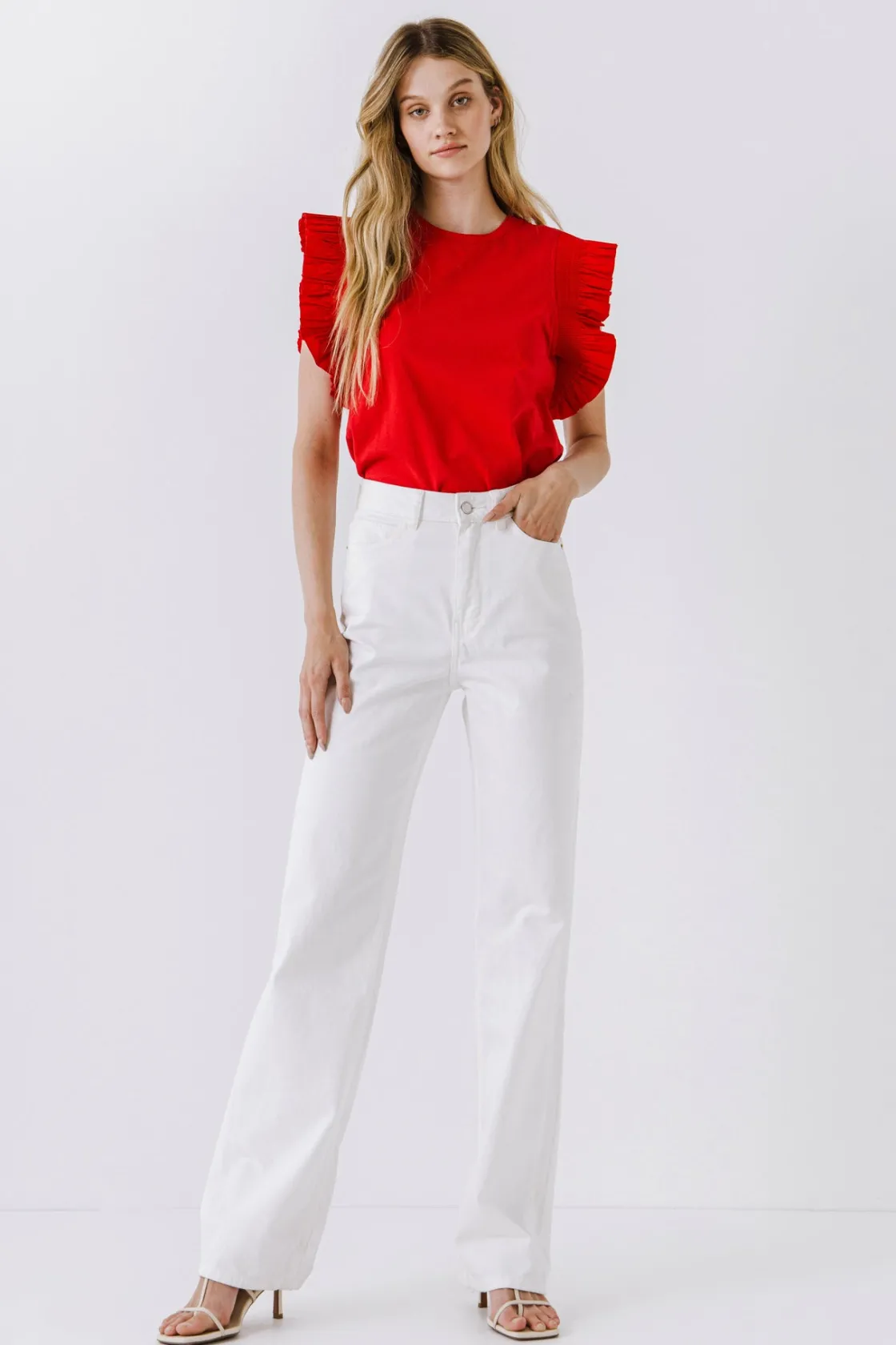 english_factory__poplin_k_9.webp ENGLISH FACTORY Tops*- Poplin Knit Mixed Ruffle Detail Top