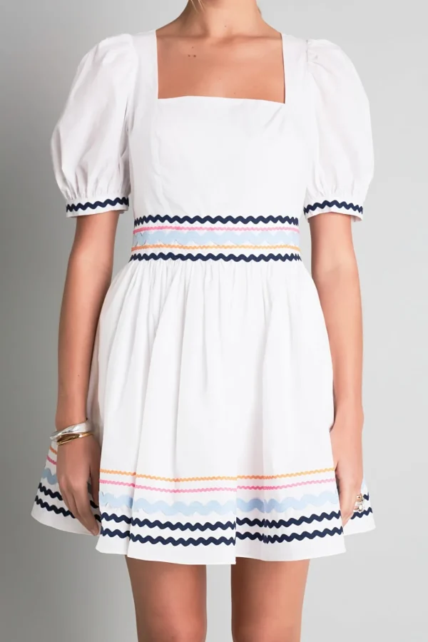 ENGLISH FACTORY White Dresses | Puff Sleeve*- Poplin Mini Dress with Ric Rac Trim WHITE