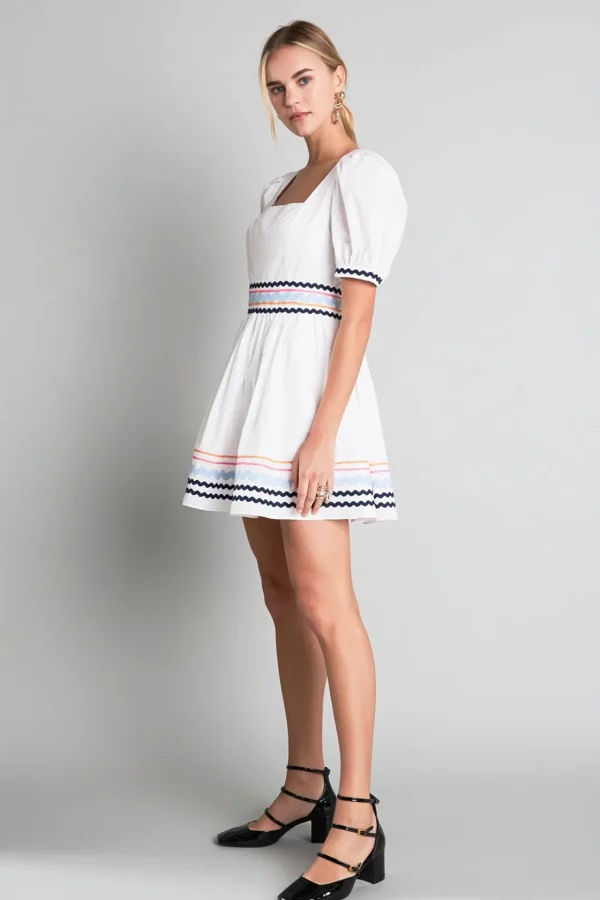 ENGLISH FACTORY White Dresses | Puff Sleeve*- Poplin Mini Dress with Ric Rac Trim WHITE