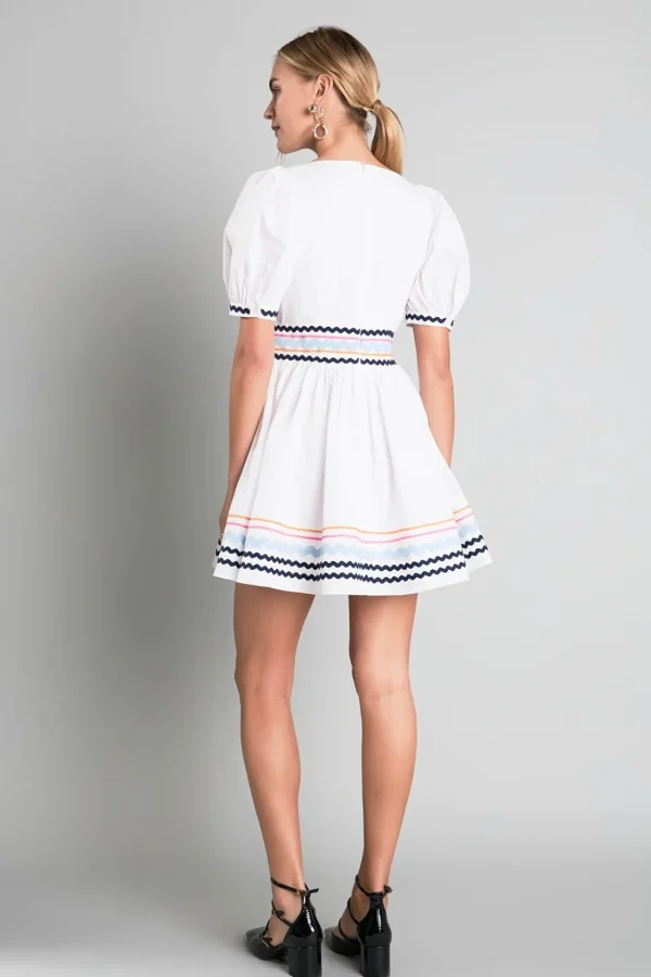 ENGLISH FACTORY White Dresses | Puff Sleeve*- Poplin Mini Dress with Ric Rac Trim WHITE