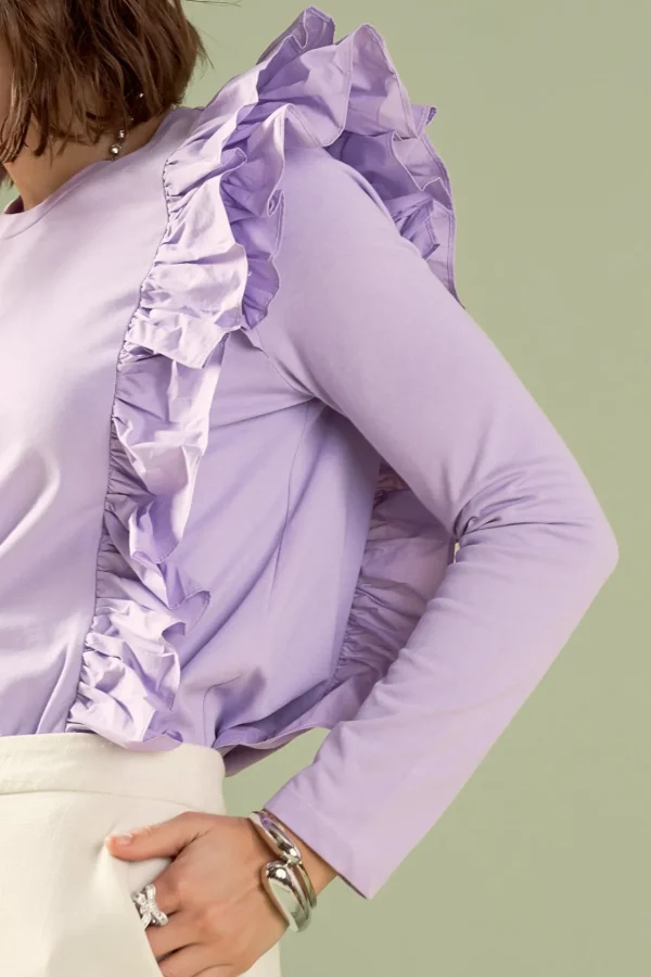 ENGLISH FACTORY Tops*- Poplin Ruffle Detail T-shirt