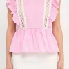 ENGLISH FACTORY Tops*- Poplin Ruffle With Lace Trim Top PINKWHITESTRIPE