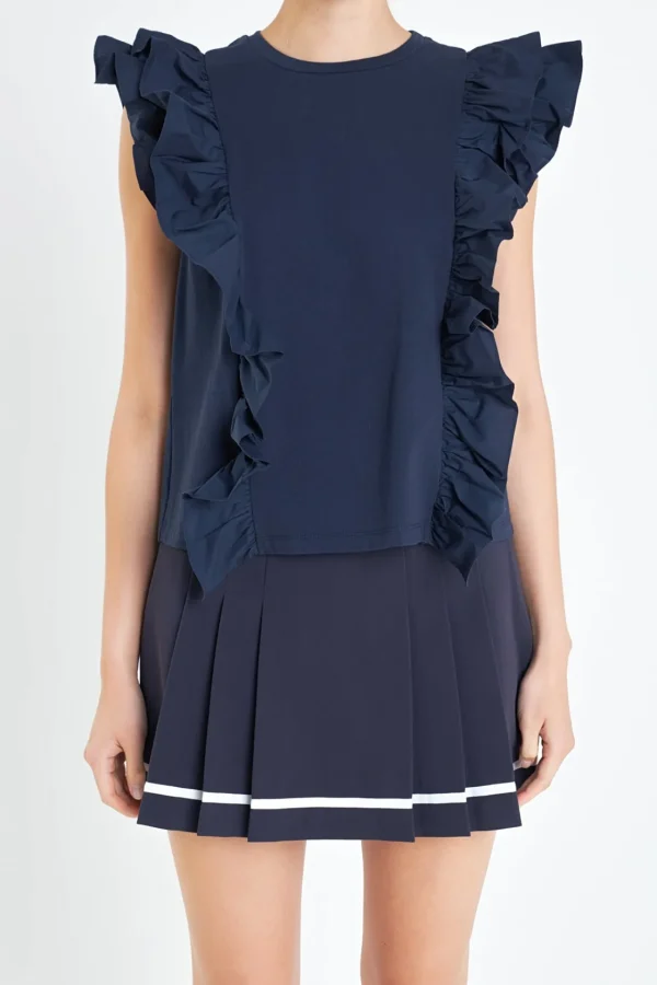 ENGLISH FACTORY Tops*- Poplin Ruffle Detail Sleeveless Top