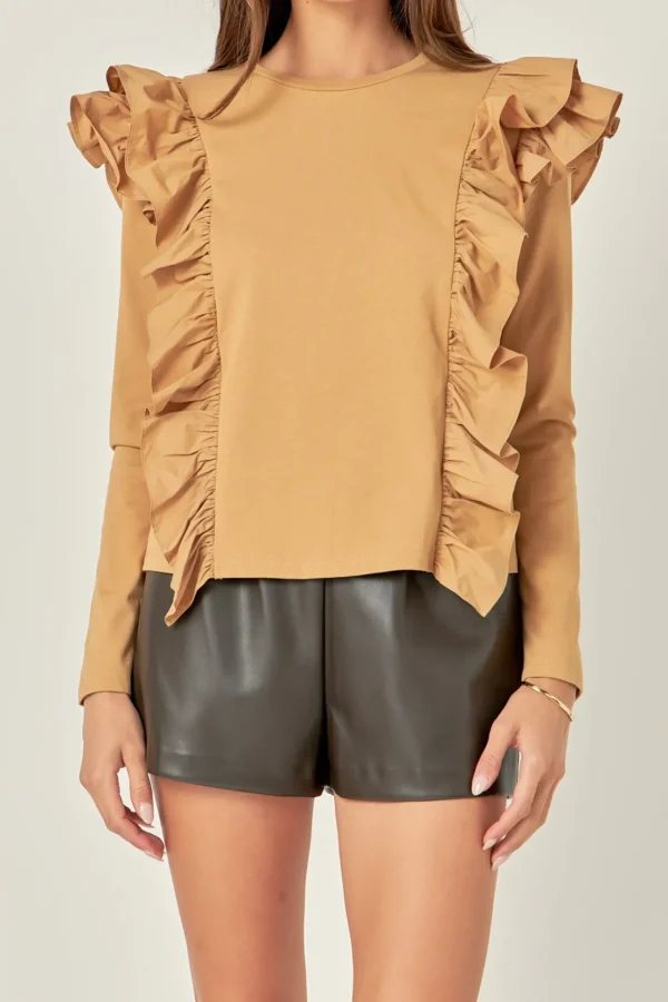 ENGLISH FACTORY Tops*- Poplin Ruffle Detail T-shirt
