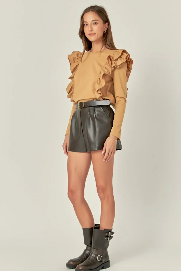 ENGLISH FACTORY Tops*- Poplin Ruffle Detail T-shirt