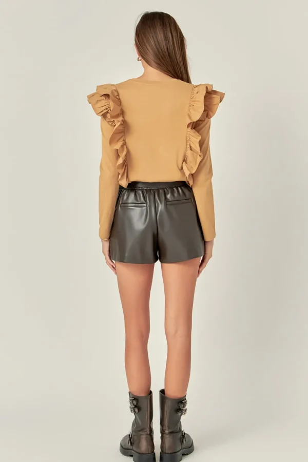 ENGLISH FACTORY Tops*- Poplin Ruffle Detail T-shirt