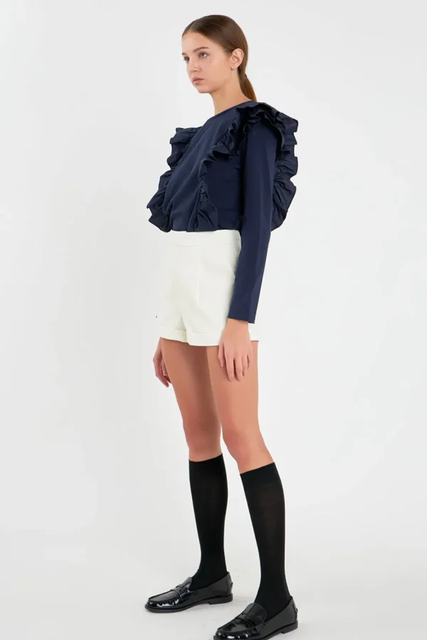 ENGLISH FACTORY Tops*- Poplin Ruffle Detail T-shirt