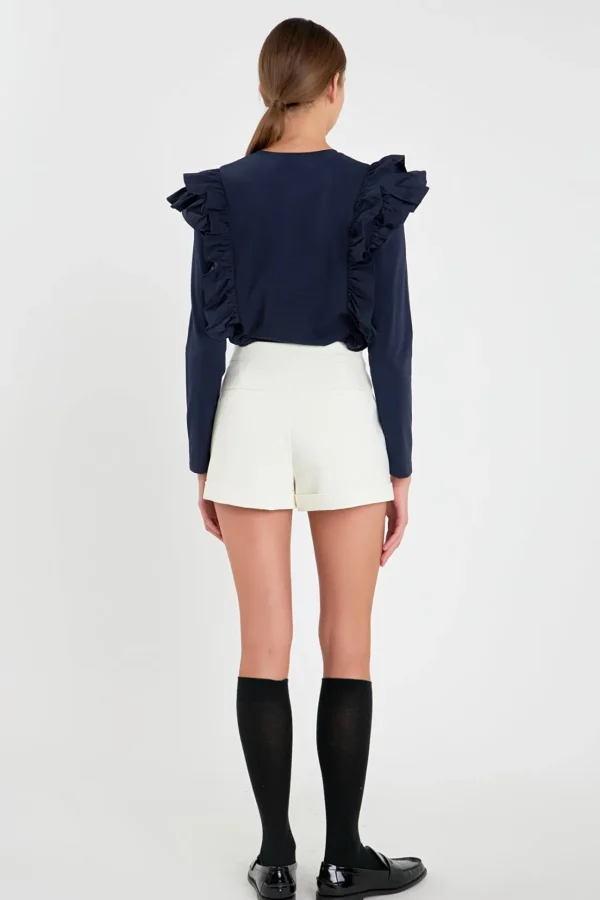 ENGLISH FACTORY Tops*- Poplin Ruffle Detail T-shirt
